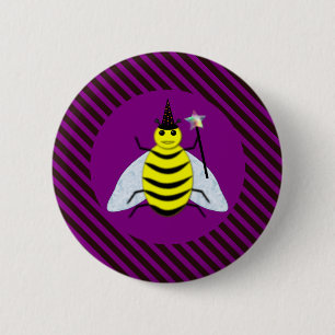 Badge Rond 5 Cm Assistant Abeille magique d'Halloween Purple et ba