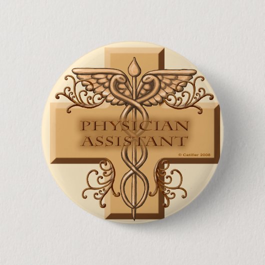 Badge Rond 5 Cm Assistant de médecin de Cross Caduceus (Devant)