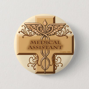 Badge Rond 5 Cm Assistant Médicale Caduceus