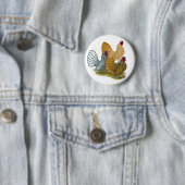 Badge Rond 5 Cm Assortiment de coq de Sebright (En situation)