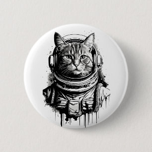 Badge Rond 5 Cm Astronaut Cat Ink Art