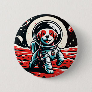 Badge Rond 5 Cm Astronaut Dog - Cosmic Canine Space Adventure