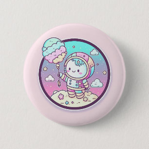 Badge Rond 5 Cm Astronaut mignon avec balon de crème glacée sur la