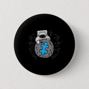 Badge Rond 5 Cm Astronaut Moon Blue Puzzle Piece Sensibilisation s