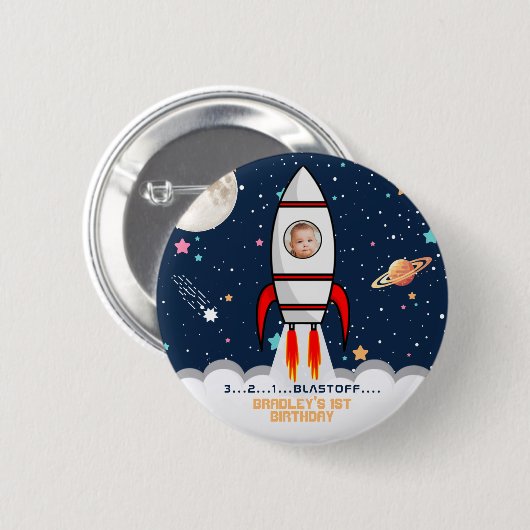 Badge Rond 5 Cm Astronaut Rocket Espace extra-atmosphérique 1ère p (Devant & derrière)