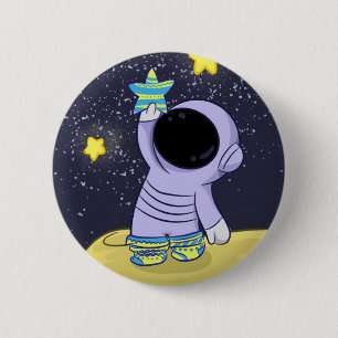 Badge Rond 5 Cm Astronaut sur un bouton de chaussettes différent