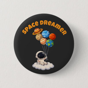 Badge Rond 5 Cm Astronaute avec ballons de planètes