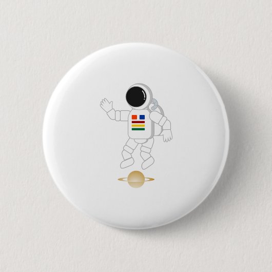 Badge Rond 5 Cm Astronaute Saturne (Devant)