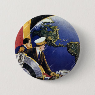 Badge Rond 5 Cm Astronautes de la science-fiction vintage en orbit