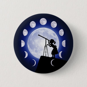 Badge Rond 5 Cm Astronome, Astronomie, Phase Lune