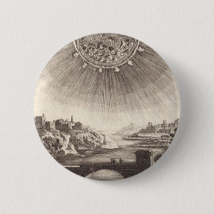 Badge Rond 5 Cm Astronomie Antique Ciel avec Soleil par Allain Mal