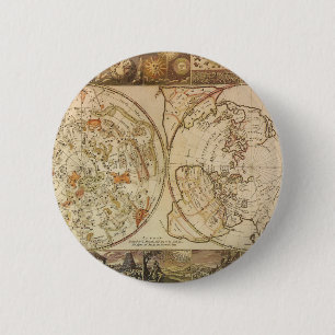Badge Rond 5 Cm Astronomie Vintage, Carte Planisphère Céleste