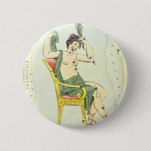 Badge Rond 5 Cm Astronomie vintage, Cassiopée Stars Constellation