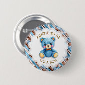Badge Rond 5 Cm Aunt To Be | Crochet Teddy Bear Baby Shower (Devant & derrière)