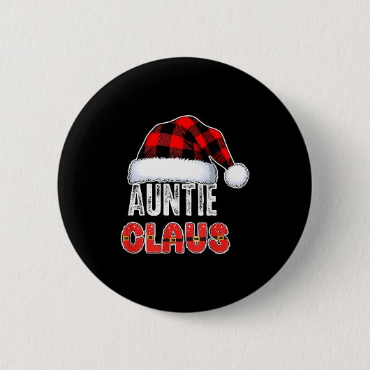 Badge Rond 5 Cm Auntie Claus Buffalo Plaid Red Santa Hat Christmas (Devant)