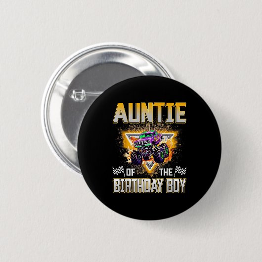 Badge Rond 5 Cm Auntie Of The Birthday Boy Monster Truck Birthday (Devant & derrière)