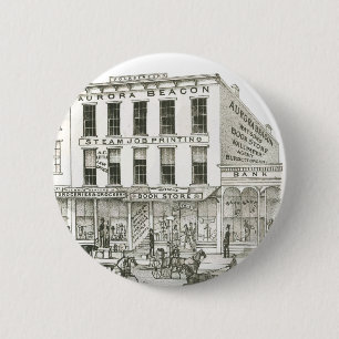 Badge Rond 5 Cm Aurora Illinois Aurora Beacon News 1871 Stone Lith