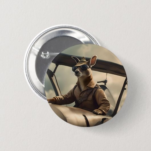 Badge Rond 5 Cm Aussie Kangaroo Avion Pilote, (Devant & derrière)