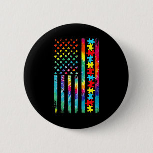 Badge Rond 5 Cm Autism American Flag Tie Dye Sensibilisation sur l