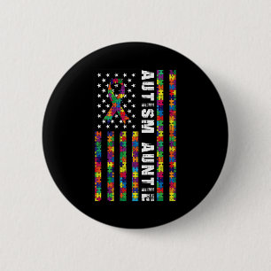 Badge Rond 5 Cm Autism Auntie American Flag Sensibilisation sur l'