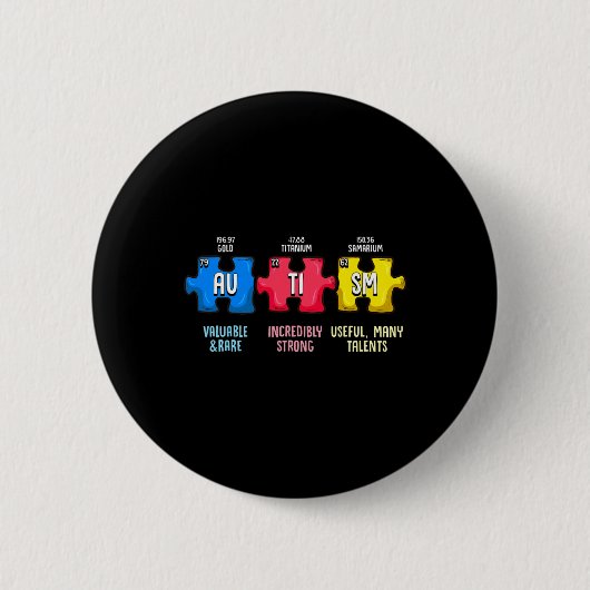 Badge Rond 5 Cm Autism Aware Puzzle Chemical Element (Devant)