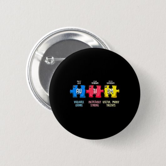 Badge Rond 5 Cm Autism Aware Puzzle Chemical Element (Devant & derrière)