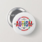 Badge Rond 5 Cm Autism Awareness Pin – Support & Acceptance Button (Devant & derrière)