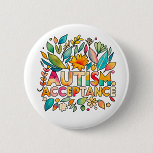 Badge Rond 5 Cm Autisme Acceptation Fleurs colorées