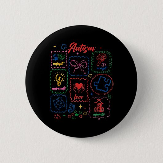 Badge Rond 5 Cm Autisme Accepter Adapter Défendre Aimer Éduquer Au (Devant)
