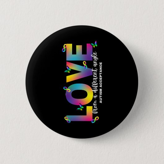 Badge Rond 5 Cm Autisme Amour D'Un Angle Différent Acceptation Plu (Devant)