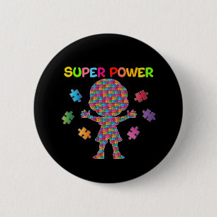 Badge Rond 5 Cm Autisme, Bouton Super Puissance