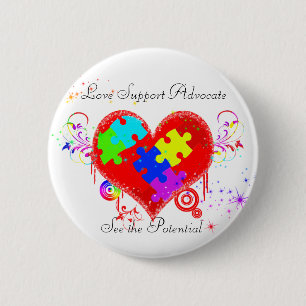Badge Rond 5 Cm Autisme Coeur brillant