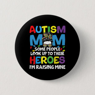 Badge Rond 5 Cm Autisme Maman Élever Héros Super Messy Bun Autisme