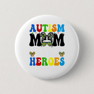 Badge Rond 5 Cm Autisme Maman Élever Héros Super Messy Bun Autisme