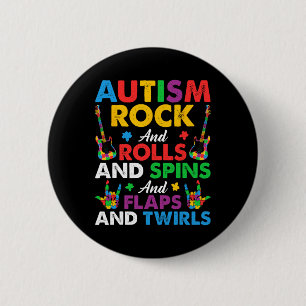 Badge Rond 5 Cm Autisme Rock Roll Spin Twirls Guitare Puzzle Neuro