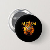 Badge Rond 5 Cm Autisme Skeleton Guns Funny Fire Bones Éffrayant (Devant & derrière)