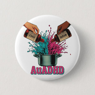 Badge Rond 5 Cm Autisme TDAH Neurodivergent Art Vintage Rose Sarce