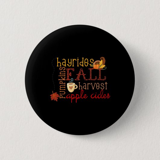 Badge Rond 5 Cm Automne Citrouilles Hayrides Récolte Pommes Ciders (Devant)