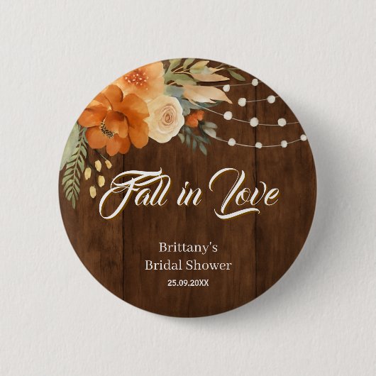 Badge Rond 5 Cm Automne dans l'amour Rustique Automne Fleurs Fête  (Devant)