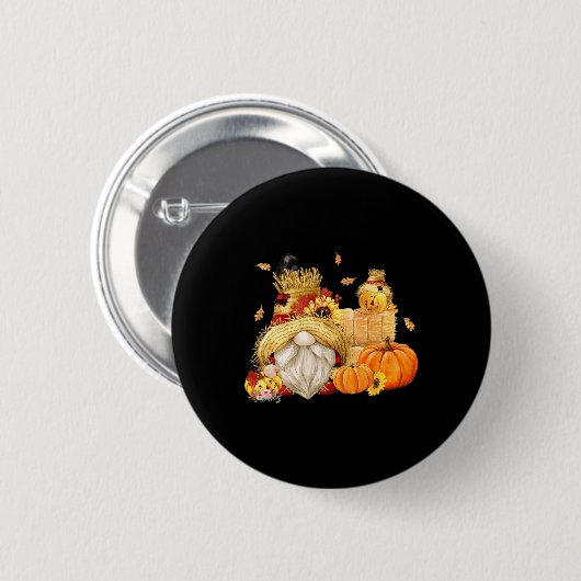 Badge Rond 5 Cm Automne Gnome Scarecrow Gnome Automne Halloween Th (Devant & derrière)