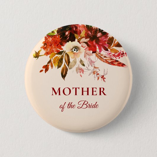 Badge Rond 5 Cm Automne Splendor Ivory Blush Mère De La Mariée (Devant)