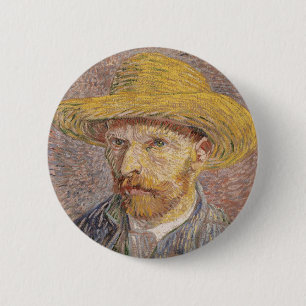 Badge Rond 5 Cm Autoportrait avec Casquette paille par Vincent van