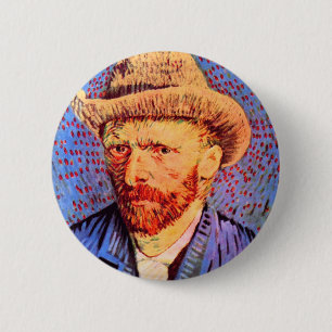 Badge Rond 5 Cm Autoportrait avec un chapeau de feutre gris par
