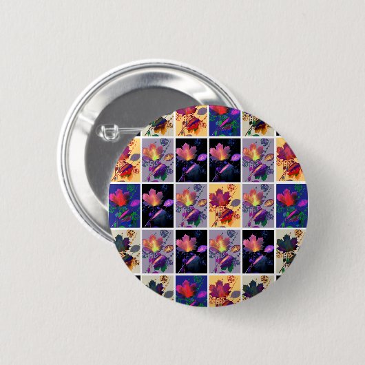 Badge Rond 5 Cm Autumn Leaves Rustic Patchwork (Devant & derrière)