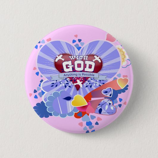 Badge Rond 5 Cm Avec Dieu les cœurs (Devant)