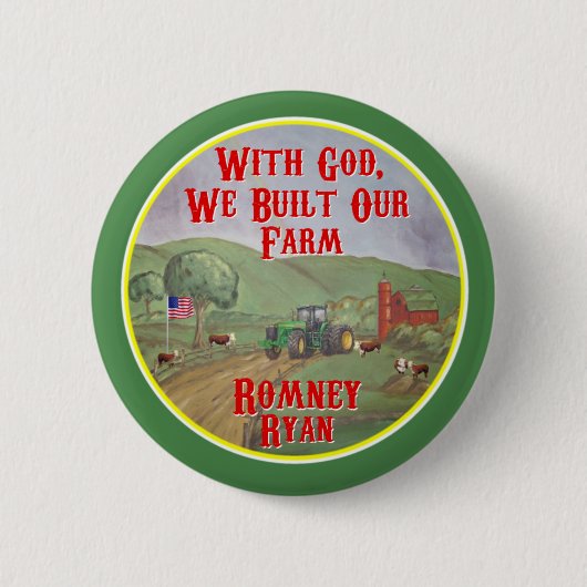Badge Rond 5 Cm Avec Dieu, nous avons construit notre ferme Romney (Devant)