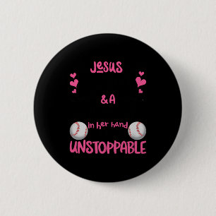 Badge Rond 5 Cm Avec Jésus dans son cœur et un softball elle est i