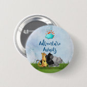 Badge Rond 5 Cm Aventure Await - Gorilla Hippo et Meerkat (Devant & derrière)