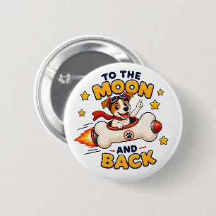 Badge Rond 5 Cm Aventure canine dans l'espace jusqu'à la lune et r