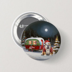 Badge Rond 5 Cm Aventure de Noël de la Caravane Bulldog d'Hiver
